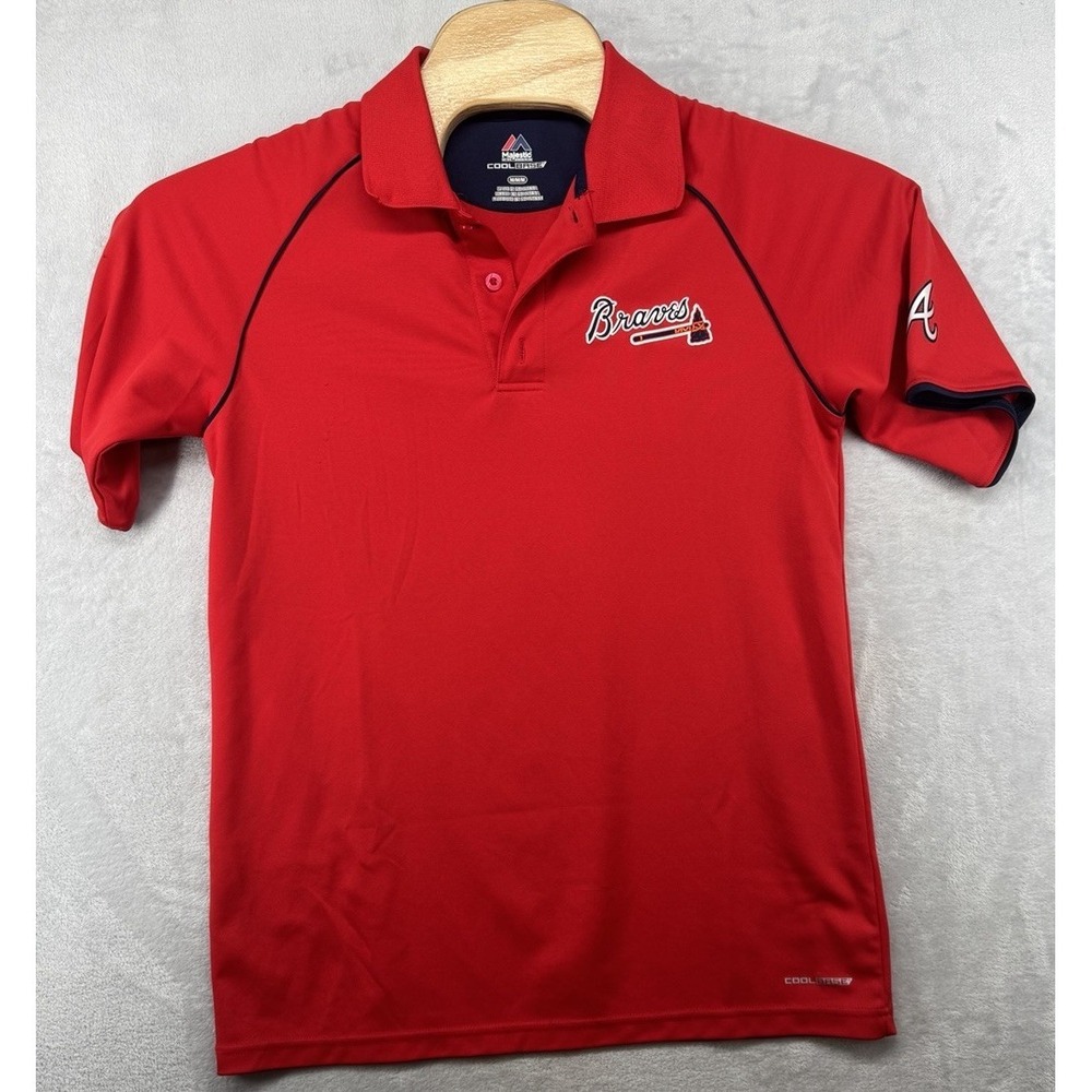 Majestic Atlanta Braves Cool Base Polo Shirt Red Collared MLB Baseball Men's M - Picture 1 of 6